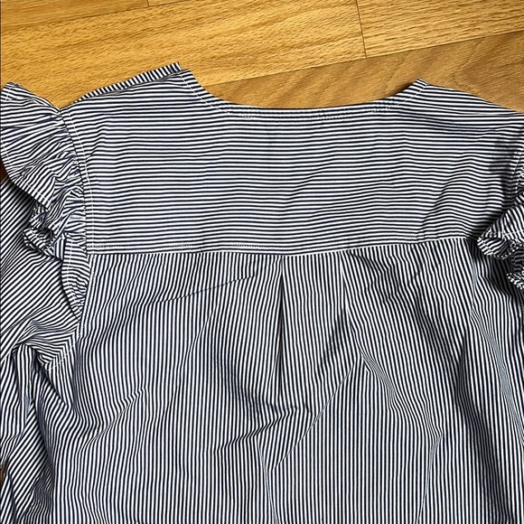 White and Blue Ruffled Long Sleeve Blouse - Picture 8 of 10